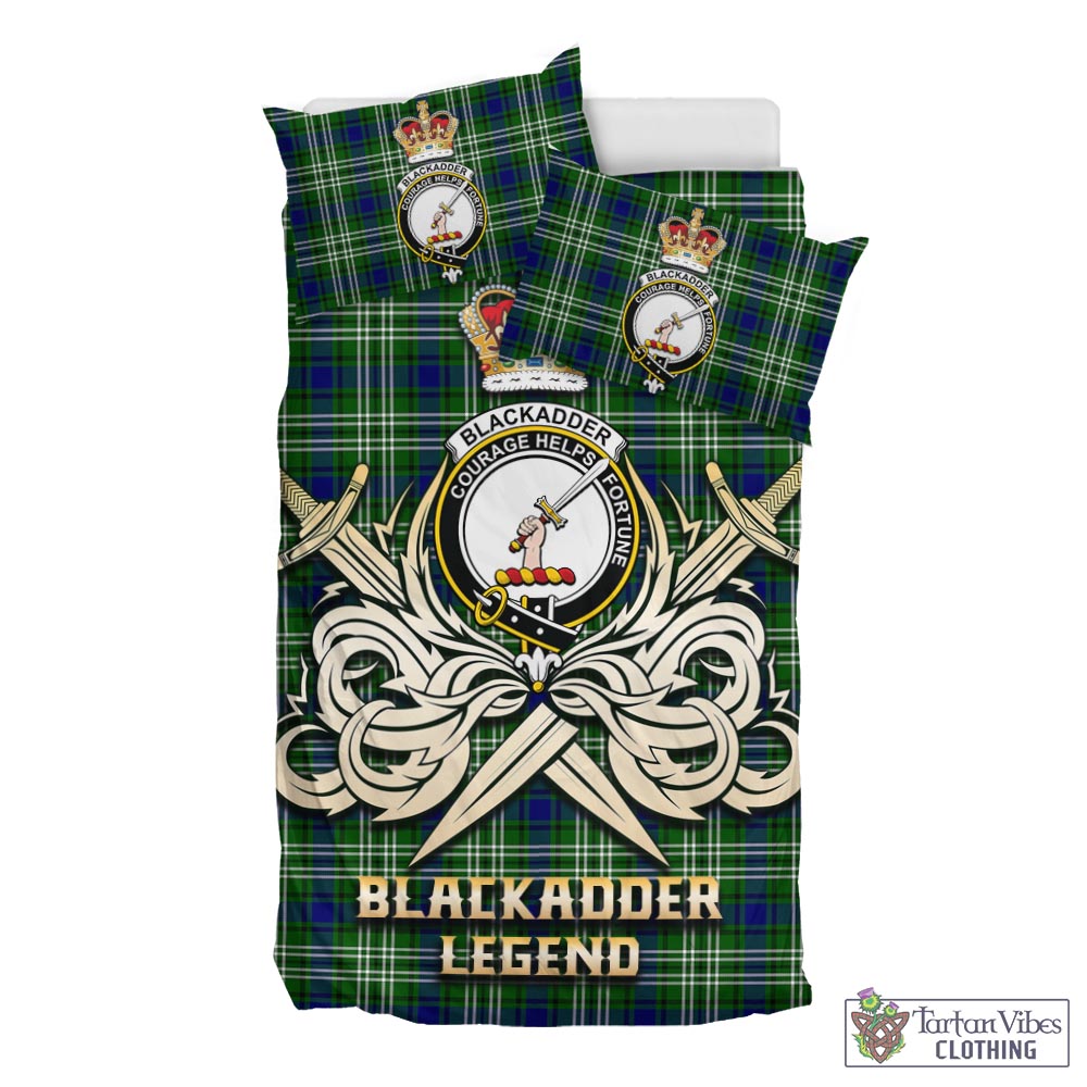 Tartan Vibes Clothing Blackadder Tartan Bedding Set with Clan Crest and the Golden Sword of Courageous Legacy
