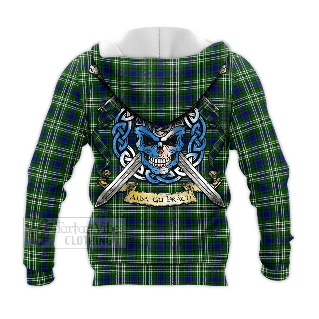 Blackadder Tartan Knitted Hoodie with Family Crest Celtic Skull Style - Tartan Vibes Clothing