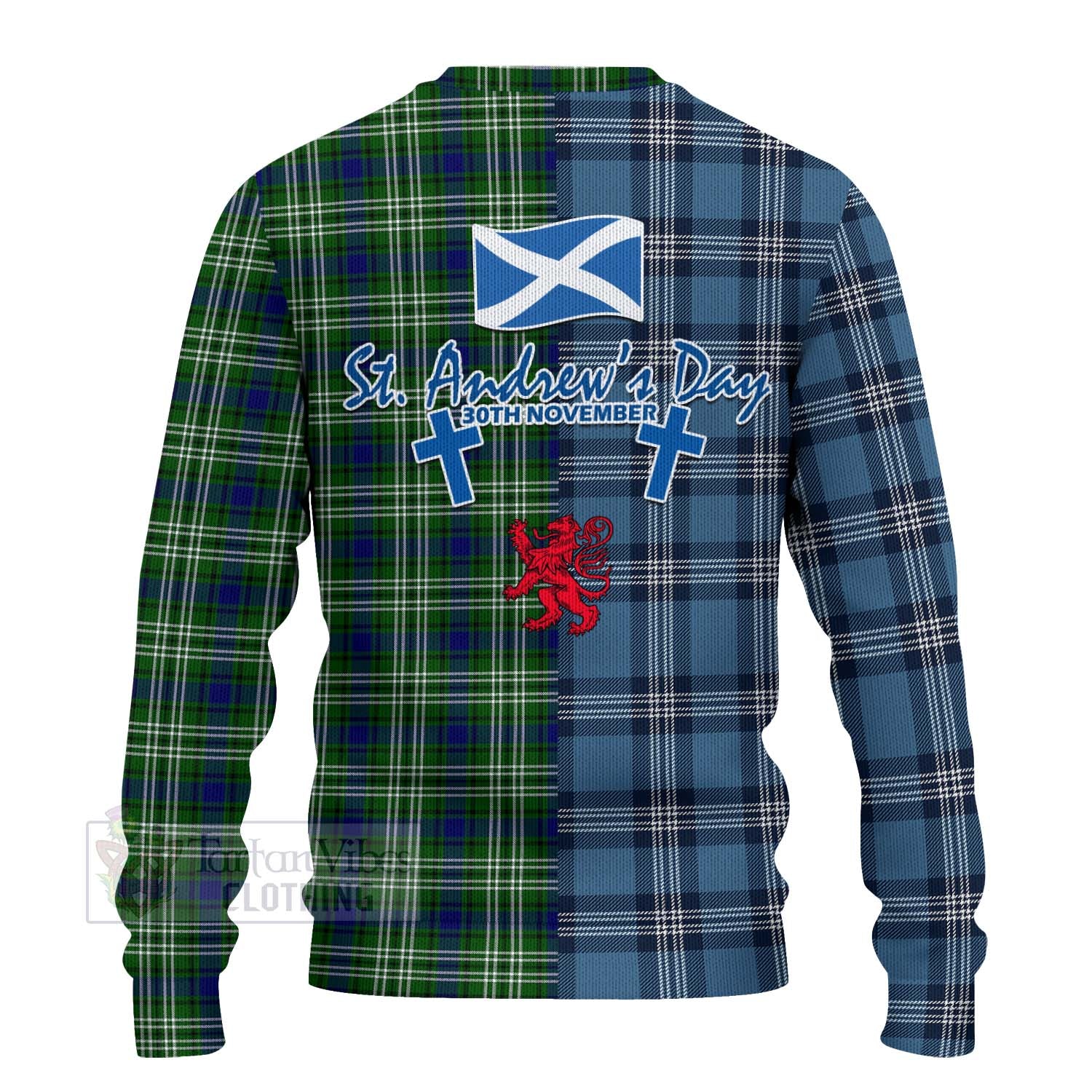 Blackadder Tartan Knitted Sweater Happy St. Andrew's Day Half Tartan Style - Tartan Vibes Clothing