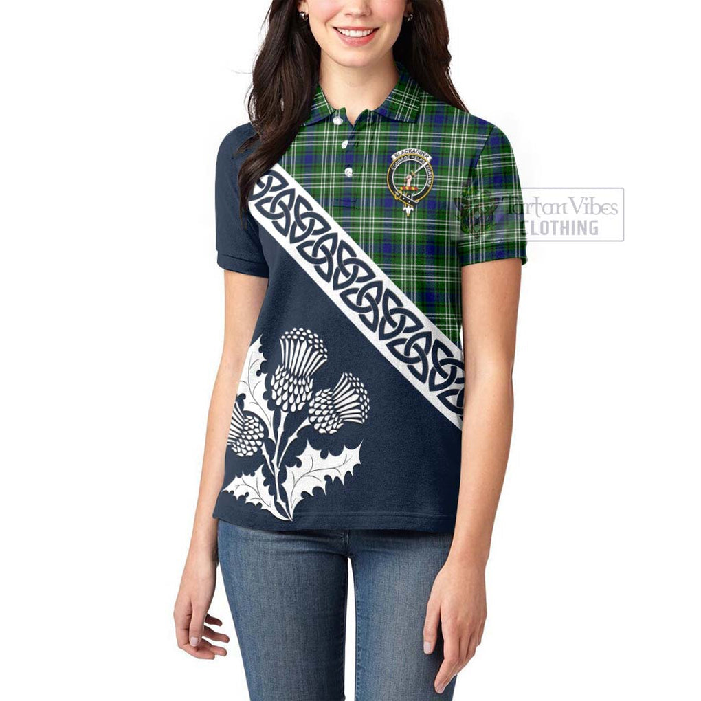 Blackadder Tartan Women's Polo Shirt Featuring Thistle and Scotland Map - Tartanvibesclothing Store