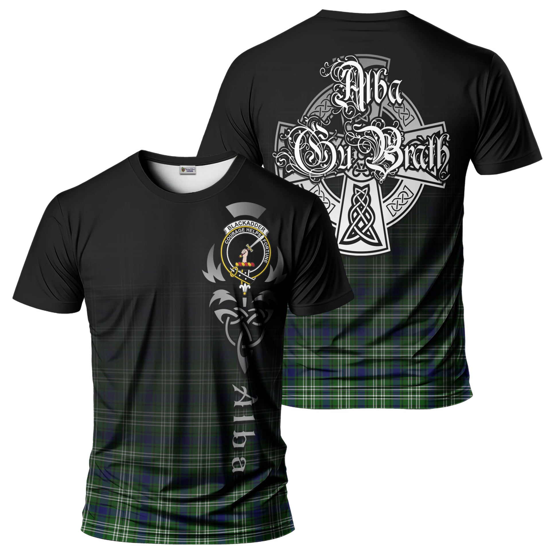 Tartan Vibes Clothing Blackadder Tartan T-Shirt Featuring Alba Gu Brath Family Crest Celtic Inspired