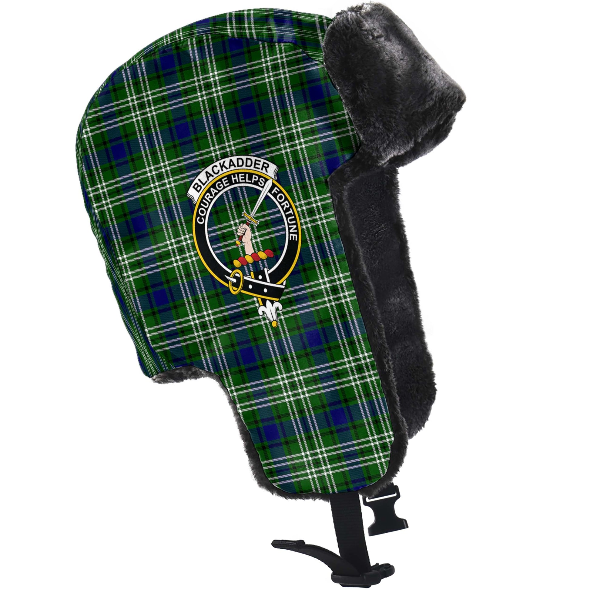 Blackadder Tartan Winter Trapper Hat with Family Crest - Tartan Vibes Clothing