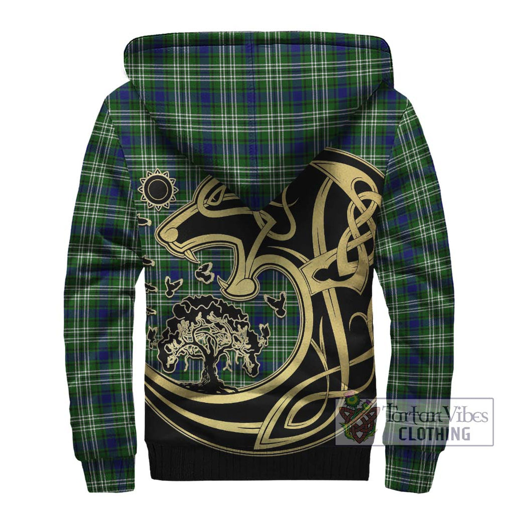 Blackadder Tartan Sherpa Hoodie with Family Crest Celtic Wolf Style - Tartan Vibes Clothing