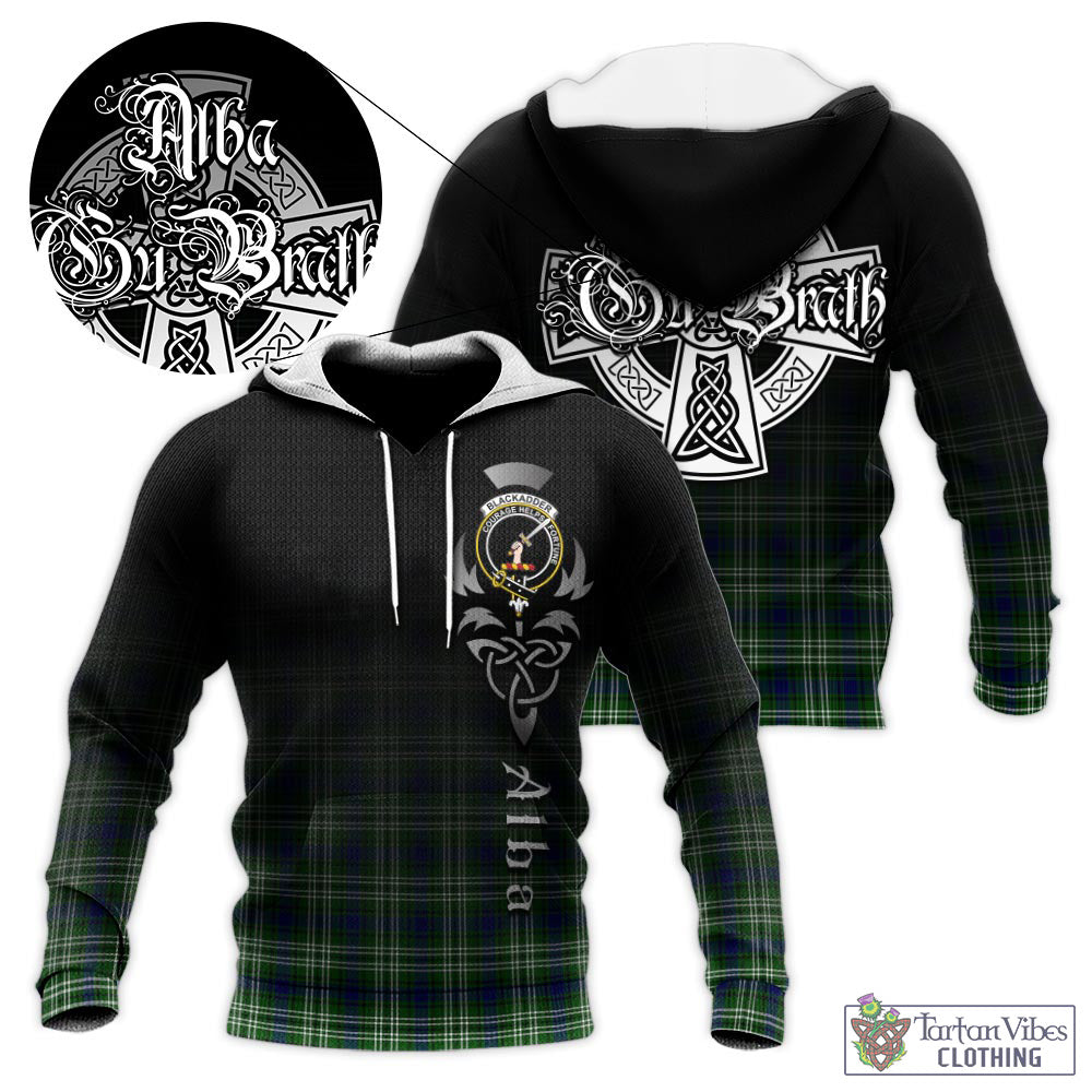 Tartan Vibes Clothing Blackadder Tartan Knitted Hoodie Featuring Alba Gu Brath Family Crest Celtic Inspired