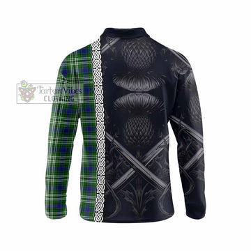 Blackadder Tartan Long Sleeve Polo Shirt with Family Crest Cross Sword Thistle Celtic Vibes - Tartan Vibes Clothing