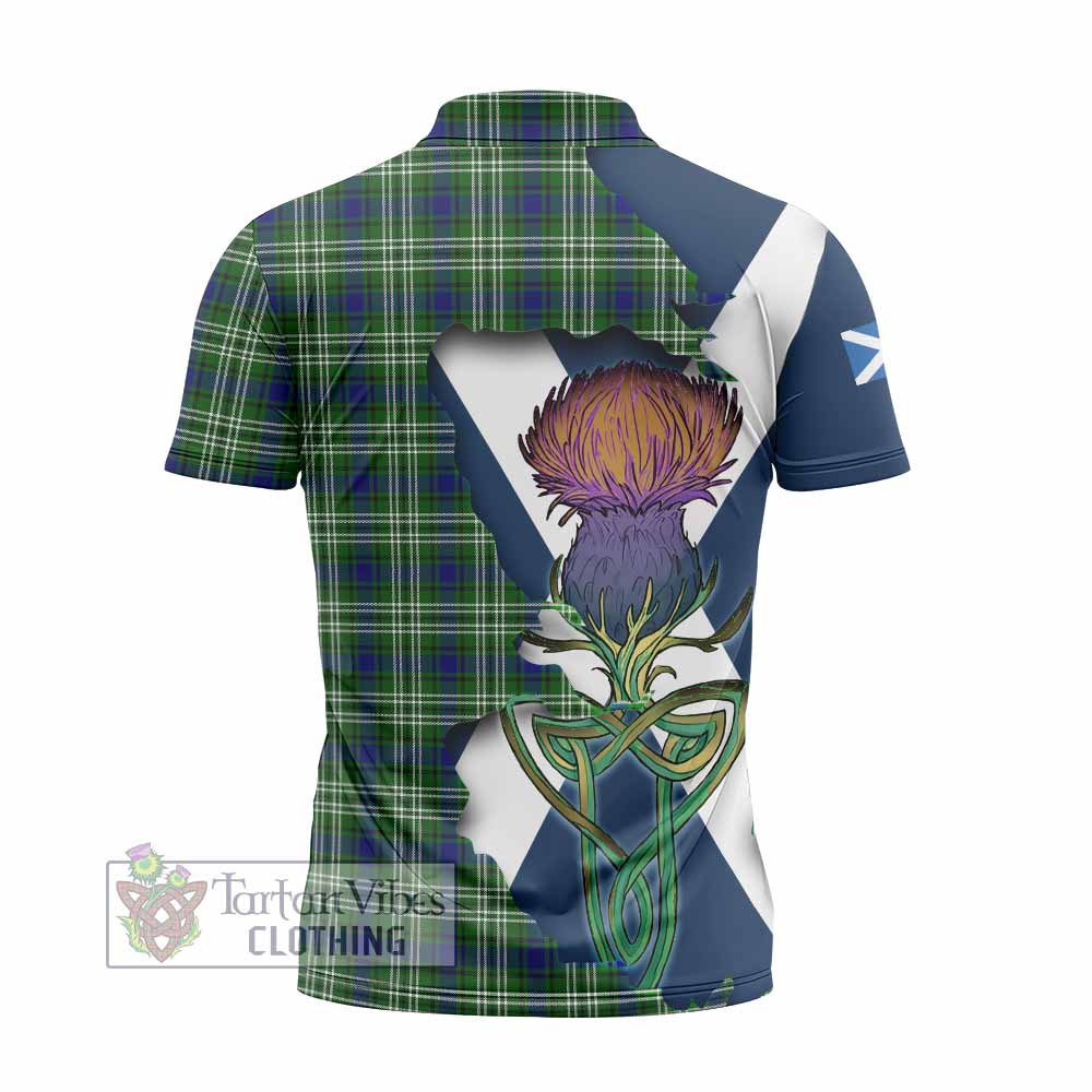 Tartan Vibes Clothing Blackadder Tartan Family Crest Zipper Polo Shirt Scottish Thistle Celtic Inspired