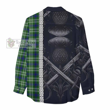Blackadder Tartan Women's Casual Shirt with Family Crest Cross Sword Thistle Celtic Vibes - Tartan Vibes Clothing