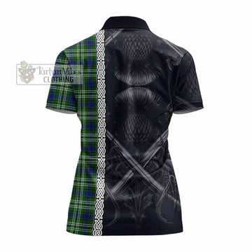Blackadder Tartan Women's Polo Shirt with Family Crest Cross Sword Thistle Celtic Vibes - Tartan Vibes Clothing