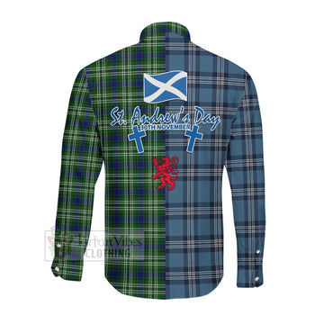 Blackadder Tartan Long Sleeve Button Shirt Happy St. Andrew's Day Half Tartan Style Men's Shirt - Tartan Vibes Clothing