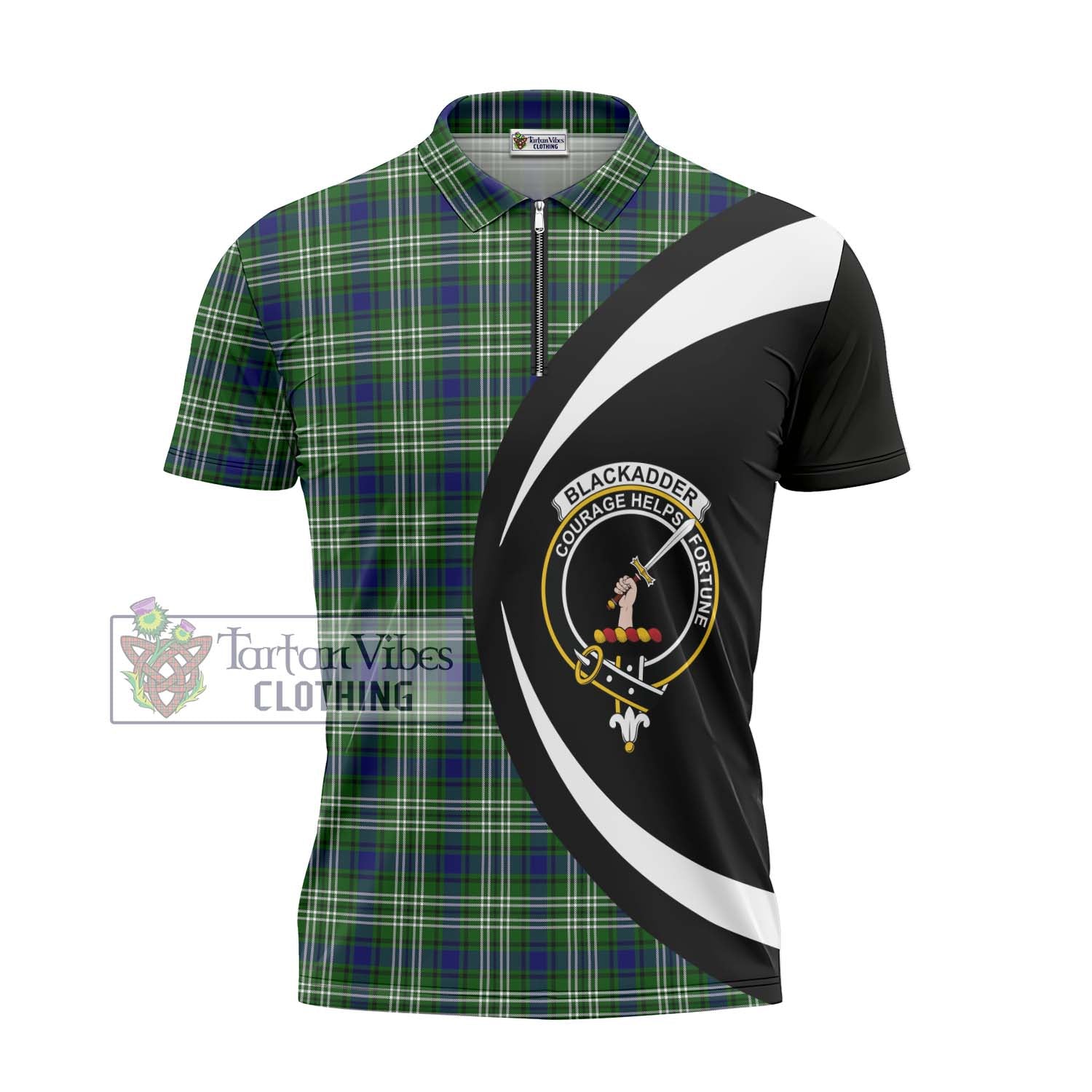 Blackadder Tartan Zipper Polo Shirt with Family Crest Circle Style - Tartan Vibes Clothing