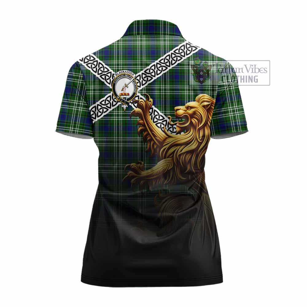 Blackadder Crest Tartan Women's Polo Shirt with Golden Lion Emblem Celtic Style - Tartan Vibes Clothing