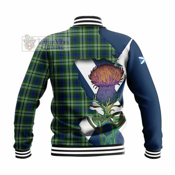 Tartan Vibes Clothing Blackadder Tartan Family Crest Baseball Jacket Scottish Thistle Celtic Inspired