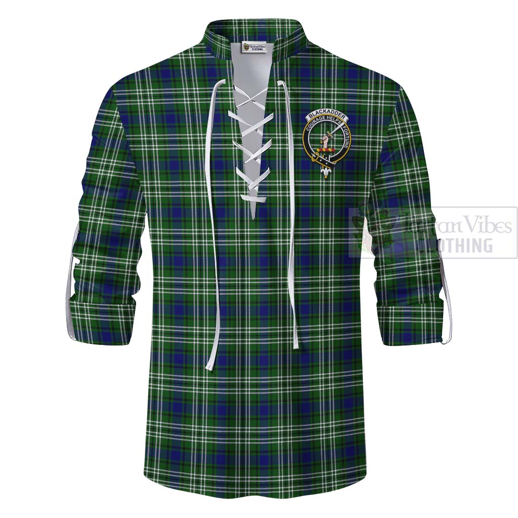 Blackadder Tartan Ghillie Kilt Shirt with Family Crest Celtic Skull Style - Tartan Vibes Clothing
