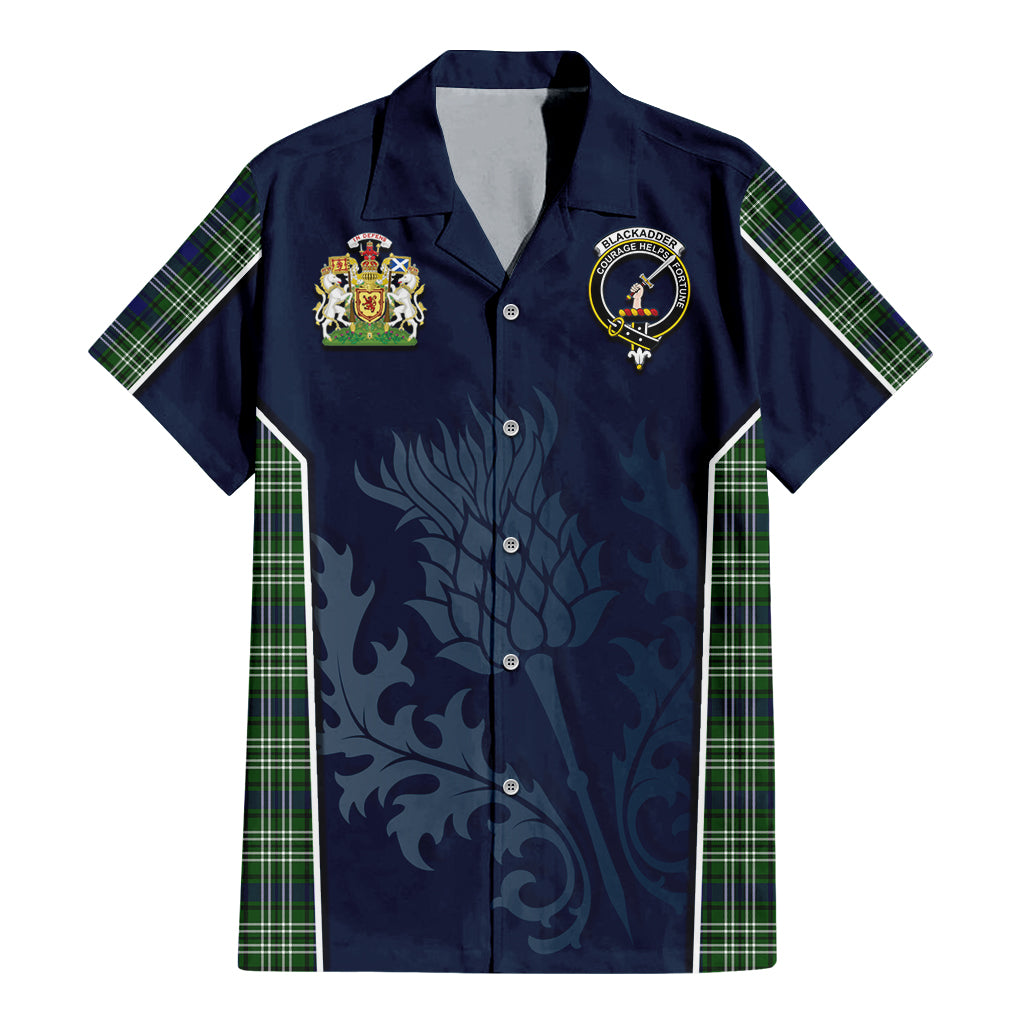 Blackadder Tartan Hawaiian Shirt with Family Crest and Scottish Thistle Vibes Sport Style - Tartan Vibes Clothing