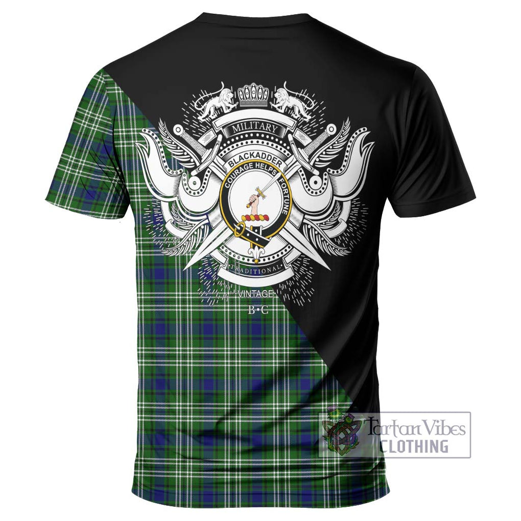 Blackadder Tartan T-Shirt with Family Crest and Military Logo Style - Tartan Vibes Clothing