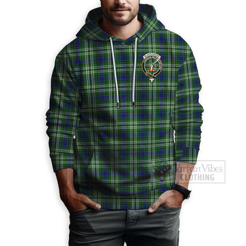 Tartan Vibes Clothing Blackadder Tartan Hoodie with Family Crest and Bearded Skull Holding Bottles of Whiskey