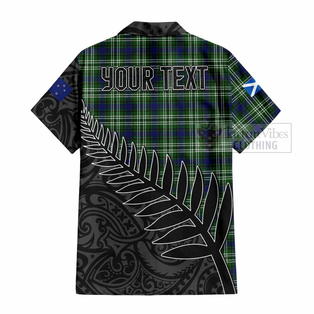 Blackadder Crest Tartan Hawaiian Shirt with New Zealand Silver Fern Half Style - Tartan Vibes Clothing
