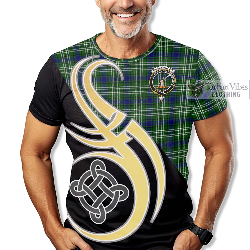 Tartan Vibes Clothing Blackadder Tartan T-Shirt with Family Crest and Celtic Symbol Style