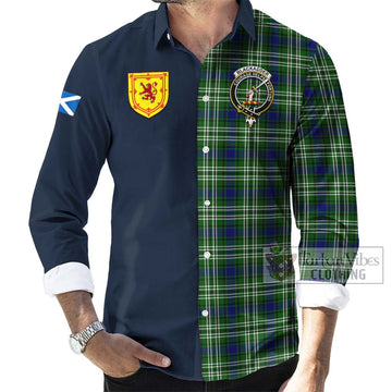 Tartan Vibes Clothing Blackadder Tartan Long Sleeve Button Shirt with Scottish Lion Royal Arm Half Style
