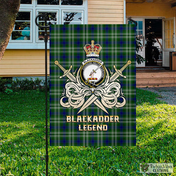 Blackadder Tartan Garden Flag with Clan Crest and the Golden Sword of Courageous Legacy