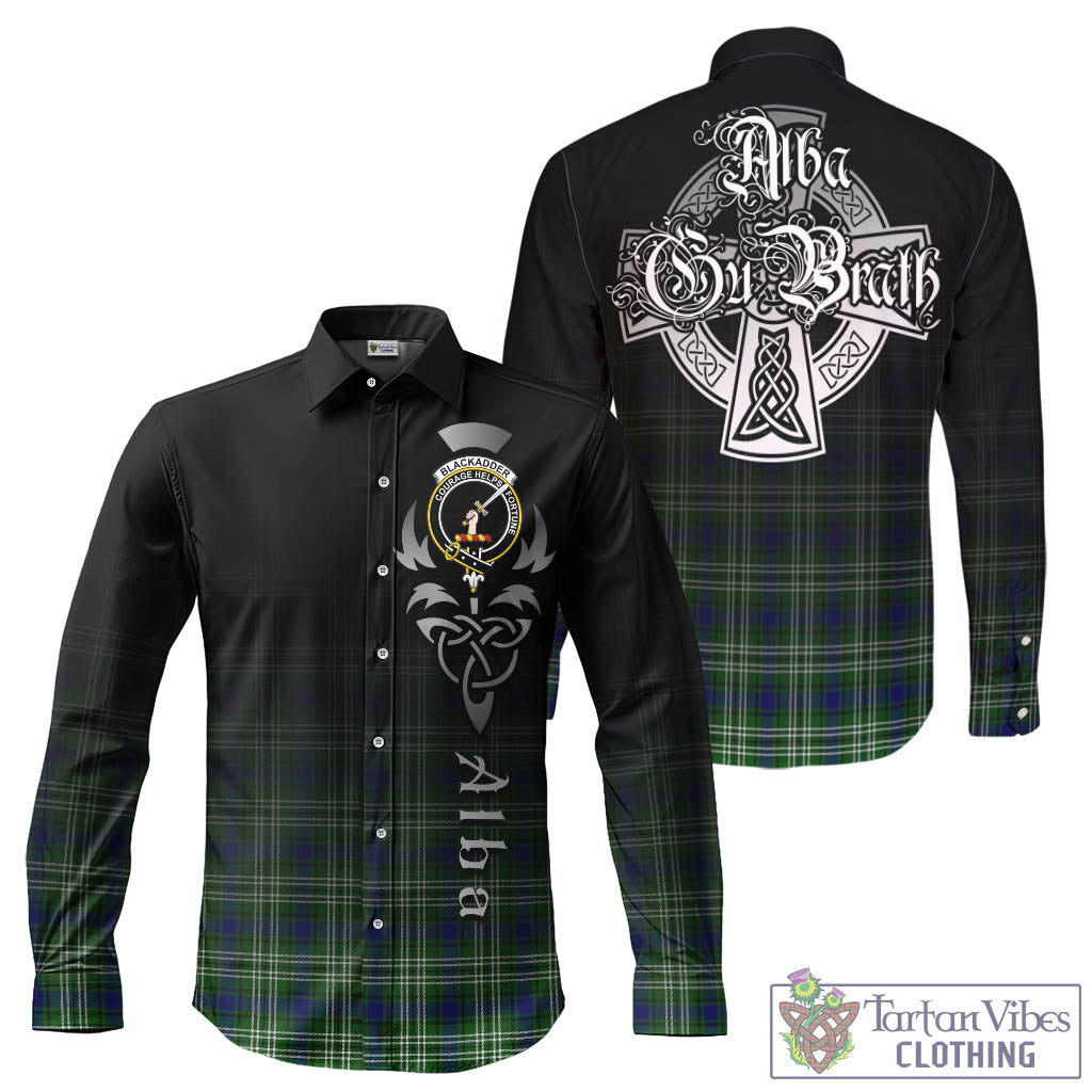 Tartan Vibes Clothing Blackadder Tartan Long Sleeve Button Up Featuring Alba Gu Brath Family Crest Celtic Inspired