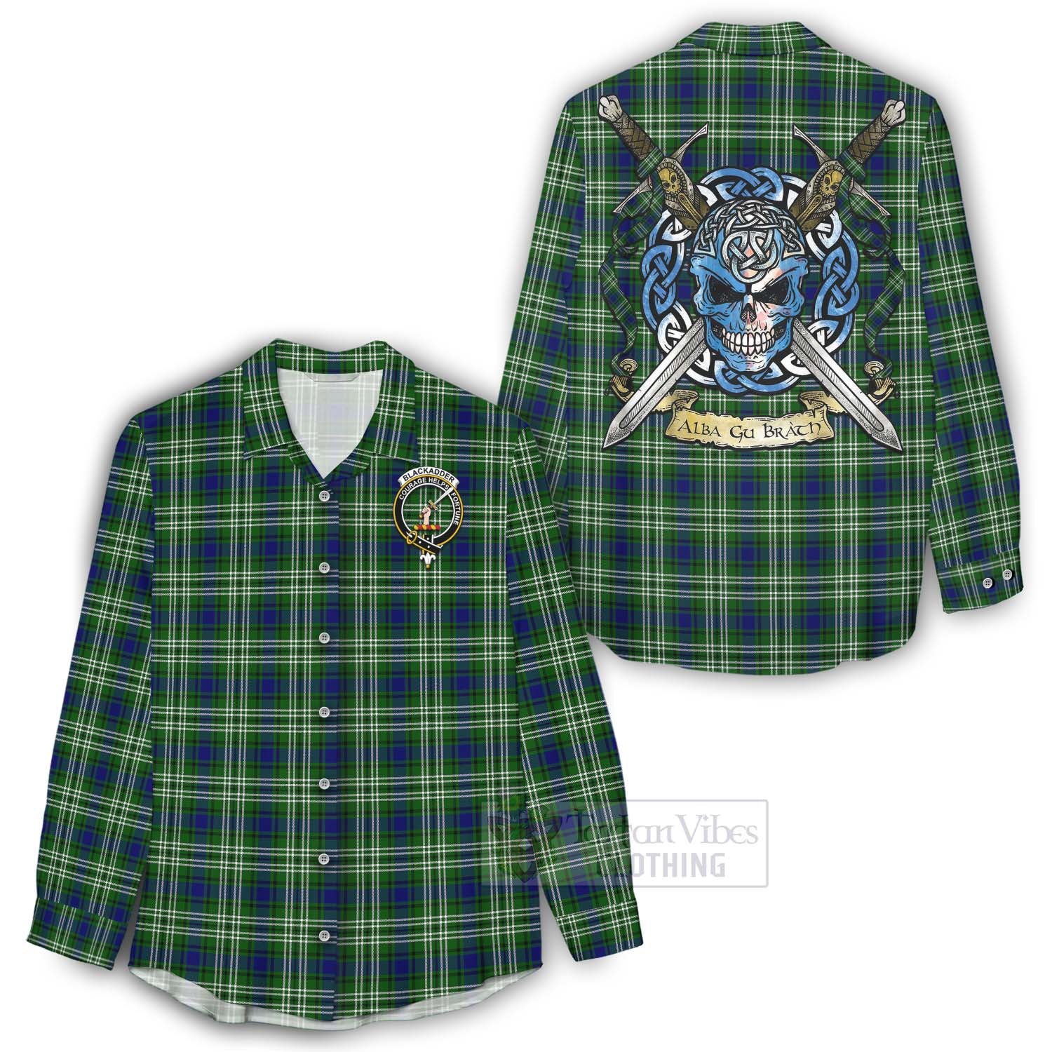 Blackadder Tartan Women's Casual Shirt with Family Crest Celtic Skull Style - Tartan Vibes Clothing