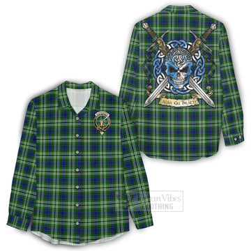 Blackadder Tartan Women's Casual Shirt with Family Crest Celtic Skull Style - Tartan Vibes Clothing