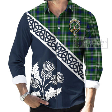 Blackadder Tartan Long Sleeve Button Shirt Featuring Thistle and Scotland Map Men's Shirt - Tartan Vibes Clothing