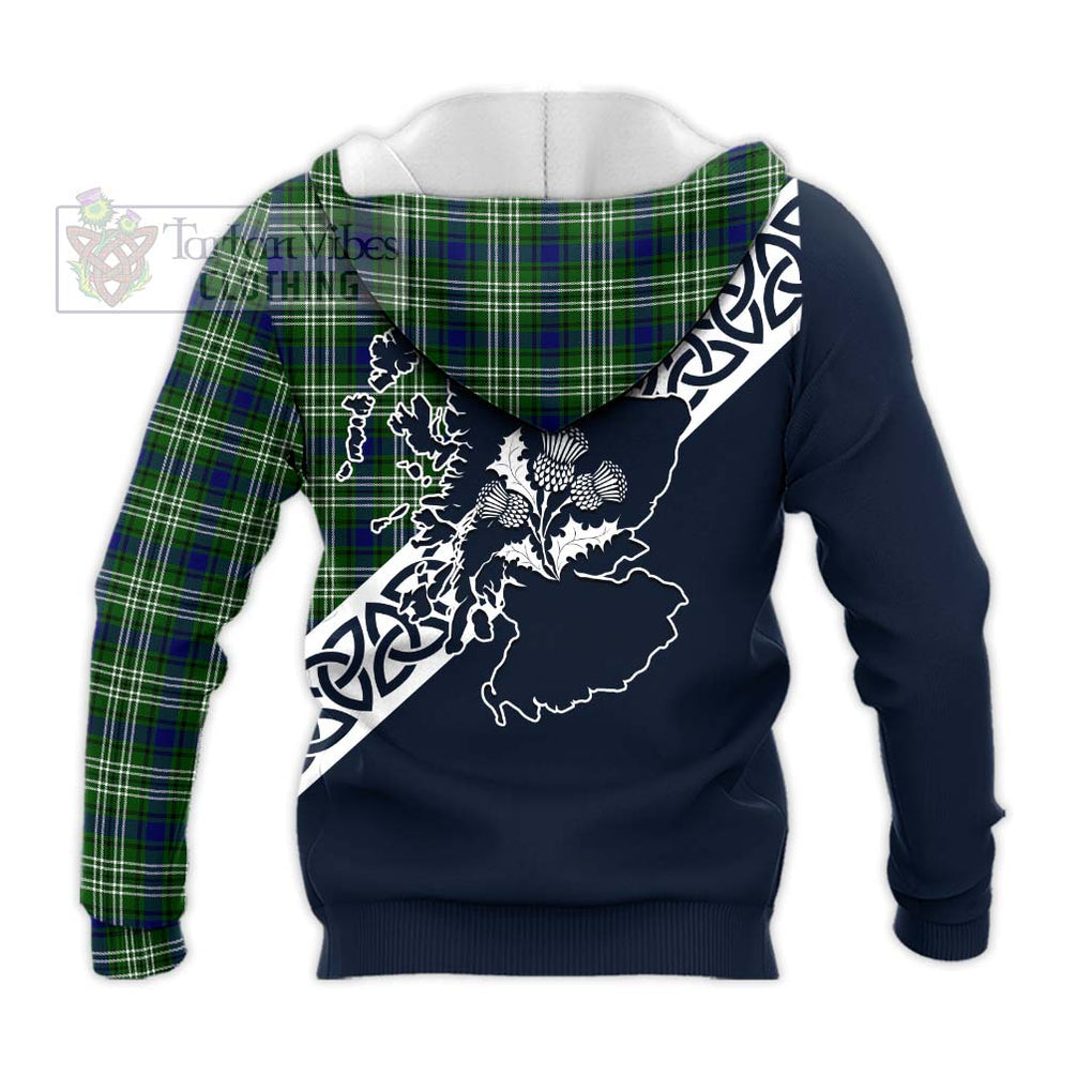 Blackadder Tartan Knitted Hoodie Featuring Thistle and Scotland Map - Tartan Vibes Clothing