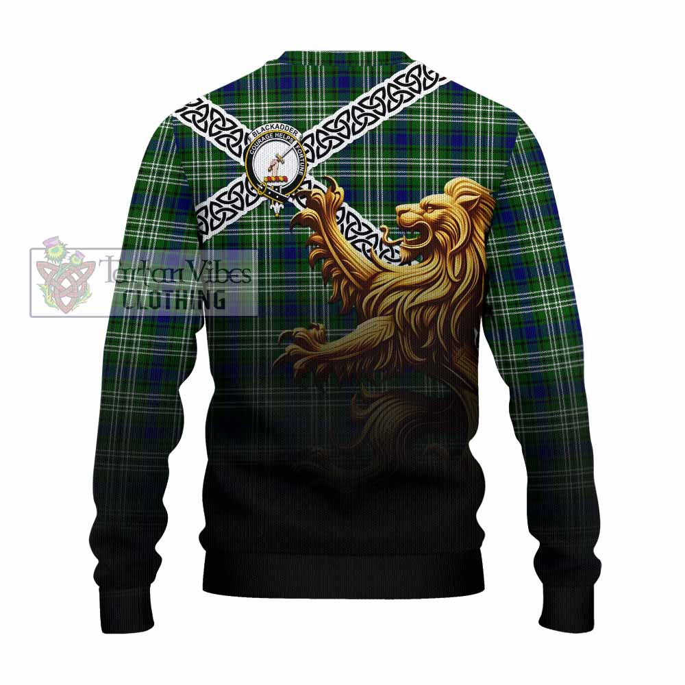 Blackadder Crest Tartan Knitted Sweater with Golden Lion Emblem Celtic Style - Tartan Vibes Clothing