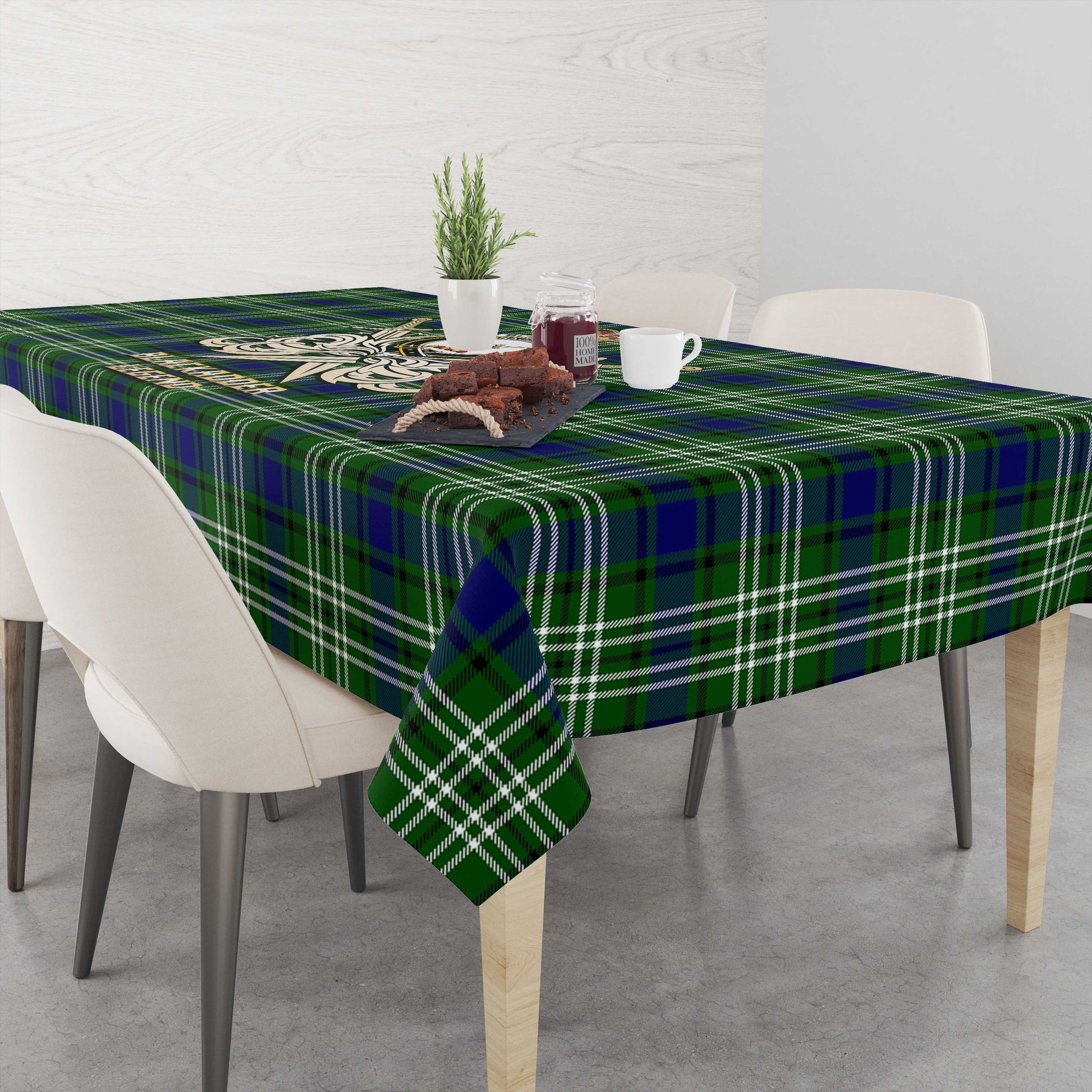Blackadder Tartan Tablecloth with Clan Crest and the Golden Sword of Courageous Legacy - Tartan Vibes Clothing