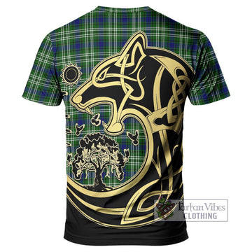 Blackadder Tartan T-Shirt with Family Crest Celtic Wolf Style