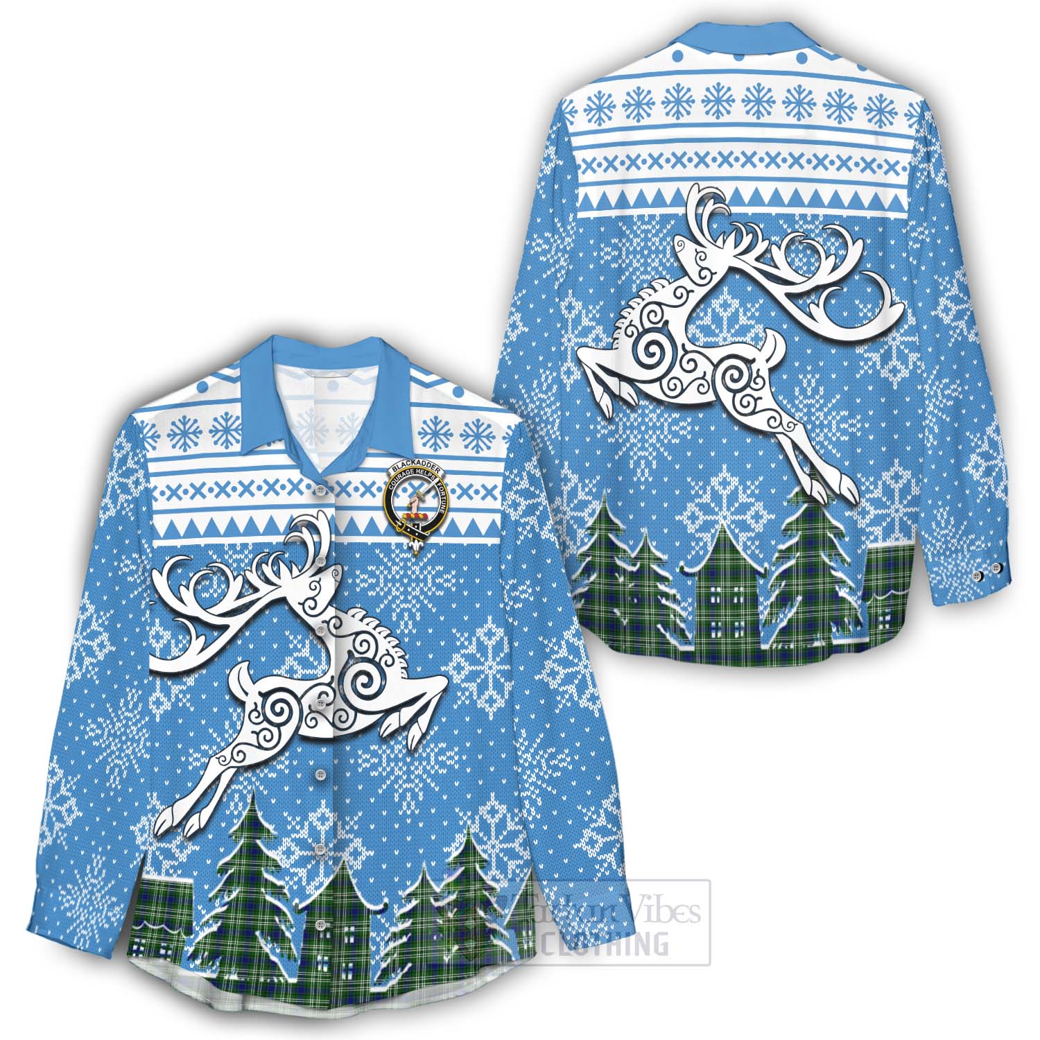 Blackadder Clan Christmas Women's Casual Shirt Celtic Reindeer Style - Tartan Vibes Clothing