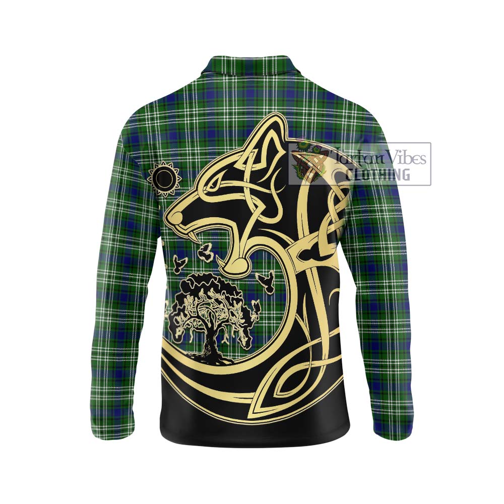 Blackadder Tartan Long Sleeve Polo Shirt with Family Crest Celtic Wolf Style - Tartan Vibes Clothing