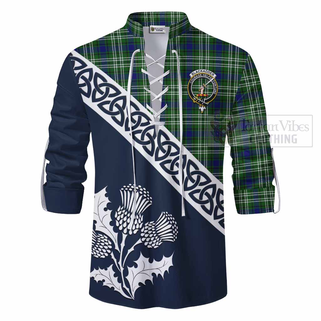 Blackadder Tartan Ghillie Kilt Shirt Featuring Thistle and Scotland Map - Tartan Vibes Clothing