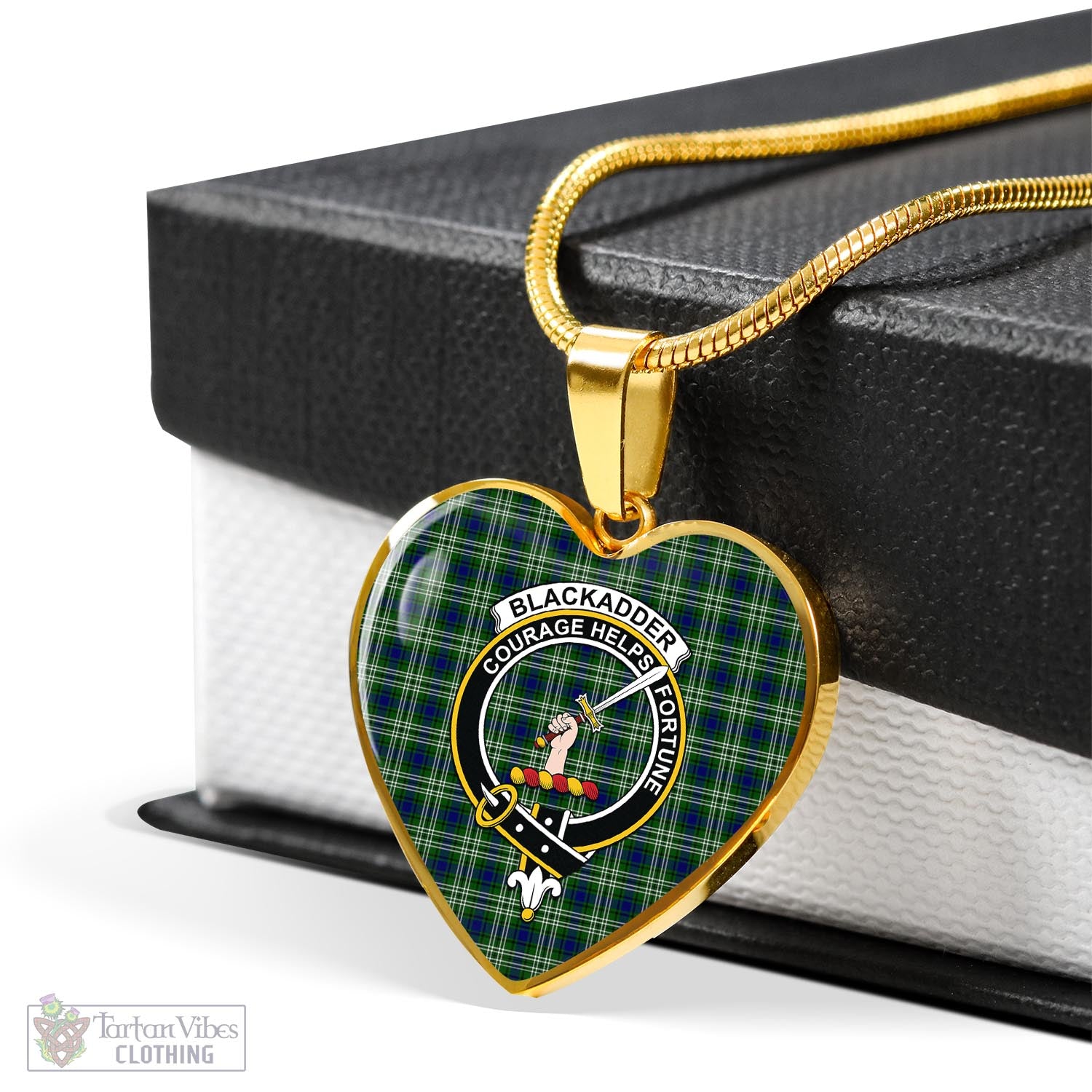 Blackadder Tartan Heart Necklace with Family Crest - Tartan Vibes Clothing
