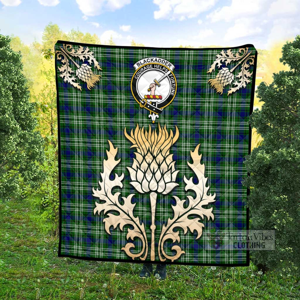 Tartan Vibes Clothing Blackadder Tartan Quilt with Family Crest and Golden Thistle Style