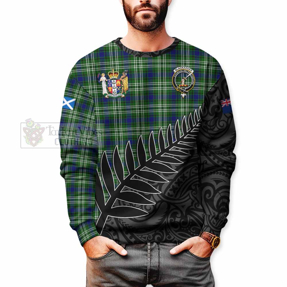 Blackadder Crest Tartan Sweatshirt with New Zealand Silver Fern Half Style - Tartan Vibes Clothing