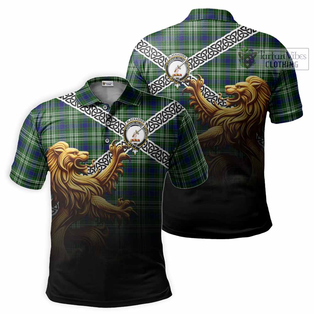 Blackadder Crest Tartan Polo Shirt with Golden Lion Emblem Celtic Style - Tartan Vibes Clothing