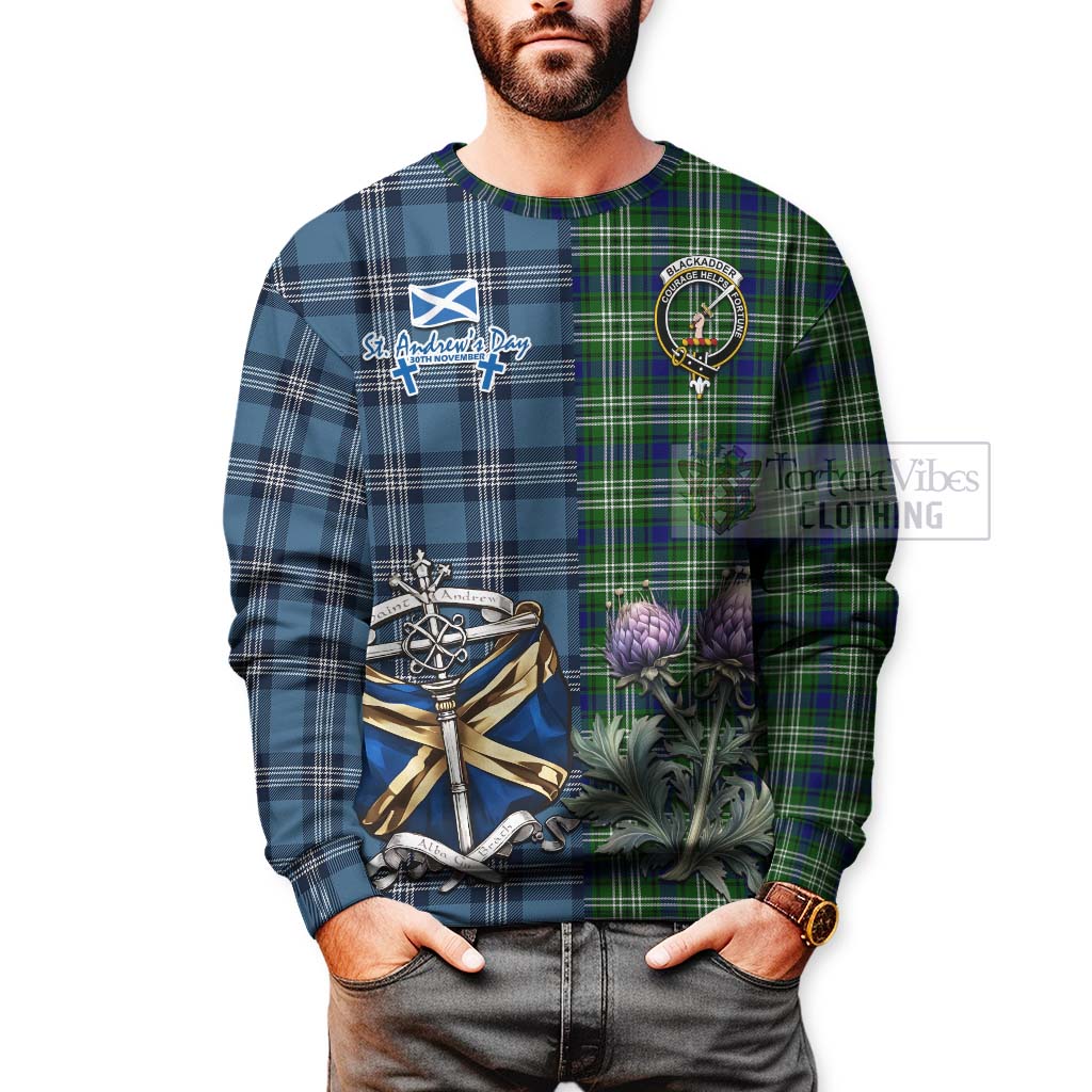 Blackadder Tartan Sweatshirt Happy St. Andrew's Day Half Tartan Style - Tartan Vibes Clothing