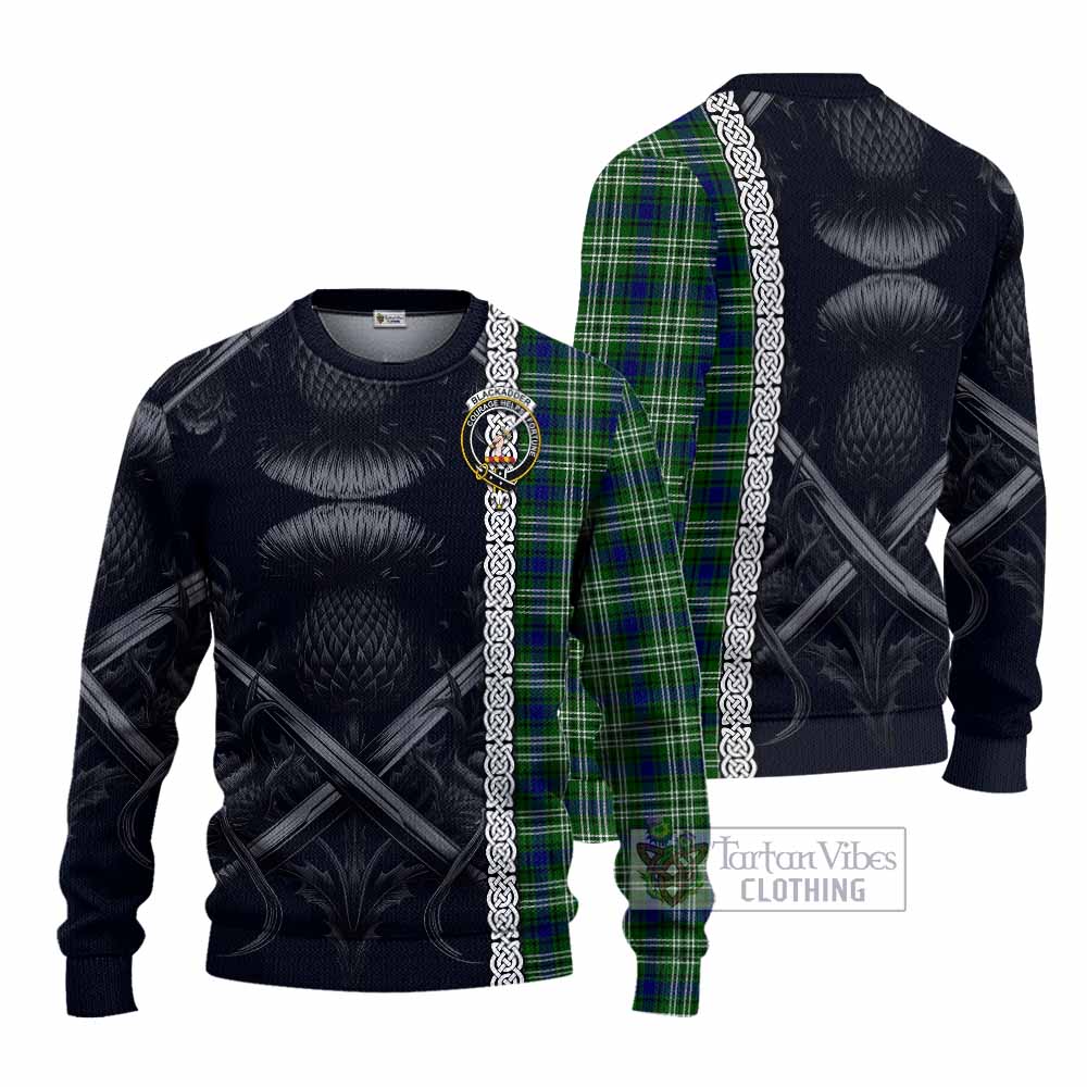 Blackadder Tartan Knitted Sweater with Family Crest Cross Sword Thistle Celtic Vibes - Tartan Vibes Clothing