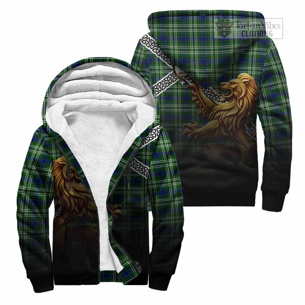 Blackadder Crest Tartan Sherpa Hoodie with Golden Lion Emblem Celtic Style Unisex - Tartan Vibes Clothing
