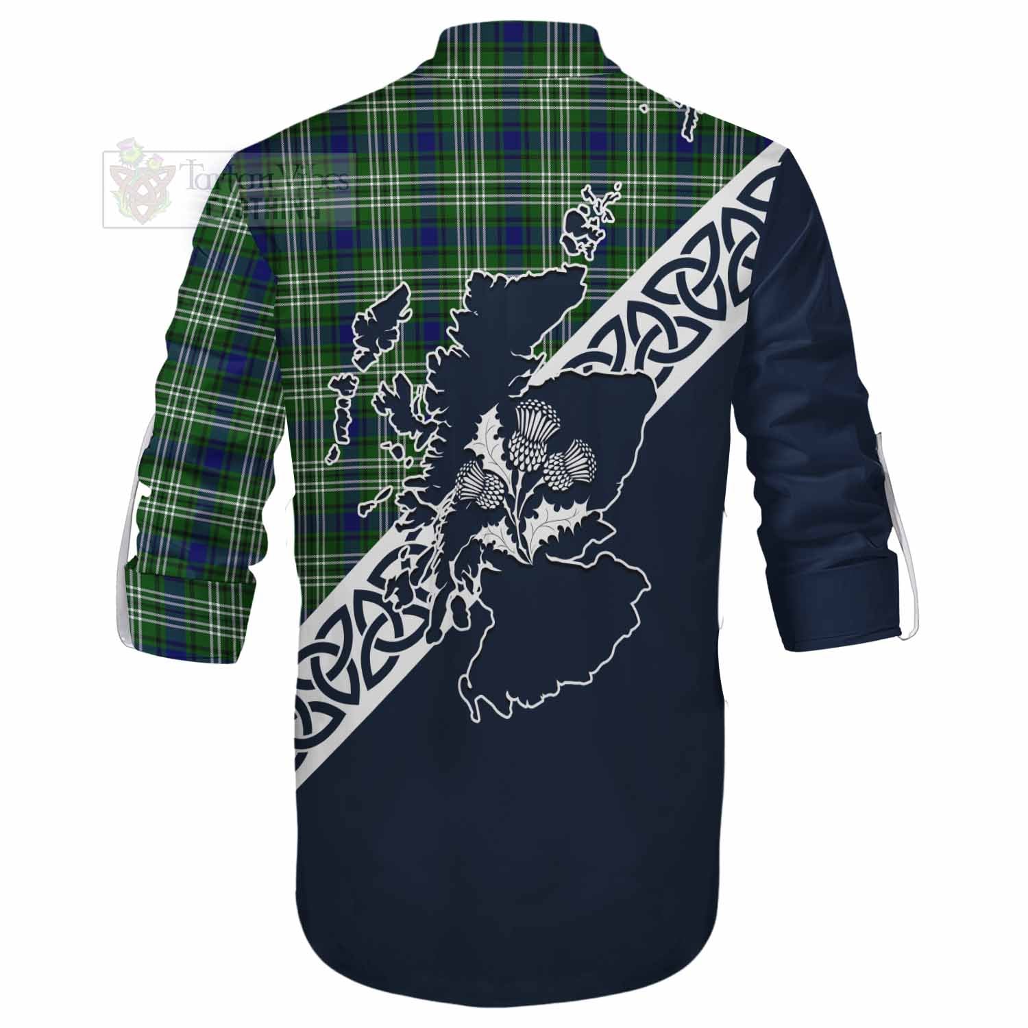 Blackadder Tartan Ghillie Kilt Shirt Featuring Thistle and Scotland Map - Tartan Vibes Clothing