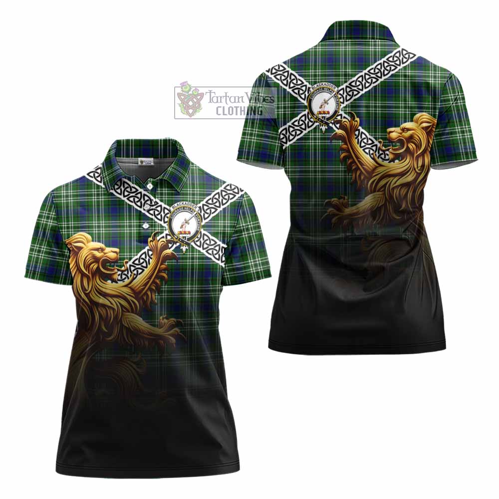 Blackadder Crest Tartan Women's Polo Shirt with Golden Lion Emblem Celtic Style - Tartan Vibes Clothing