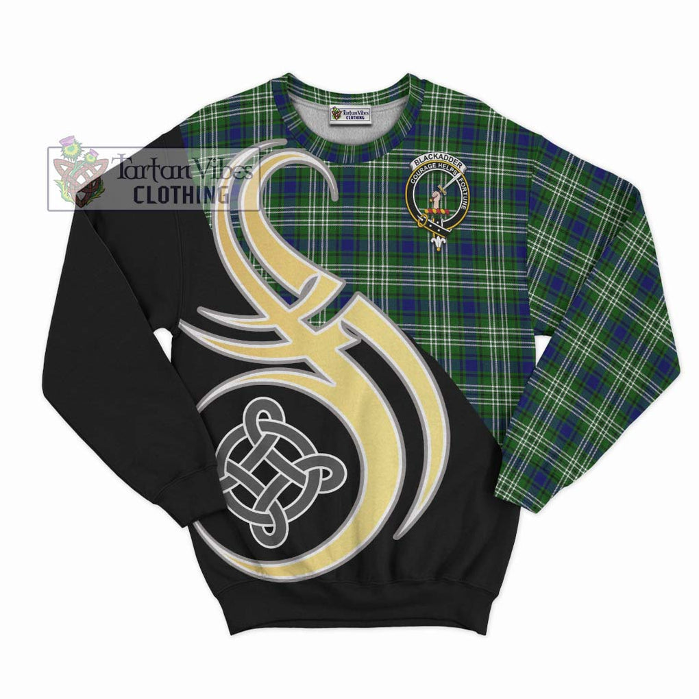 Blackadder Tartan Sweatshirt with Family Crest and Celtic Symbol Style - Tartan Vibes Clothing