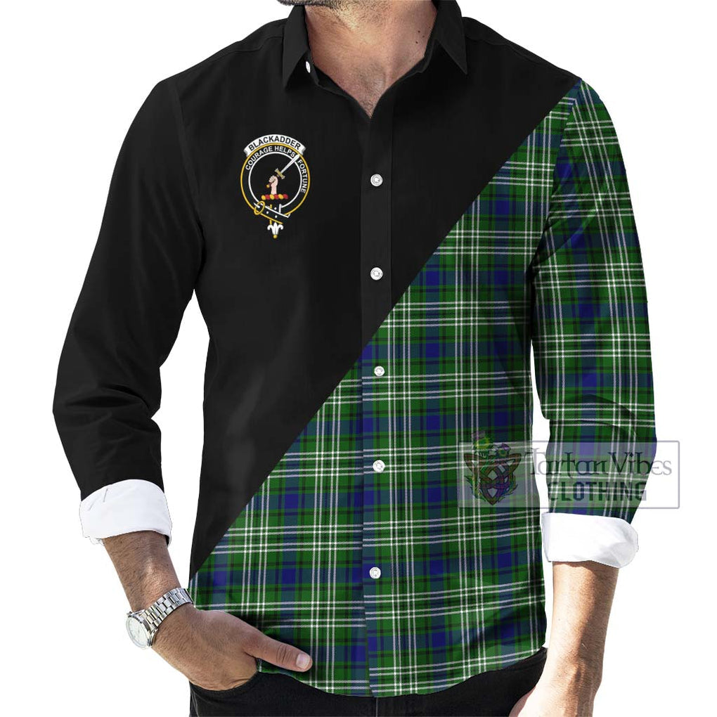 Blackadder Tartan Long Sleeve Button Shirt with Family Crest and Military Logo Style - Tartanvibesclothing Shop