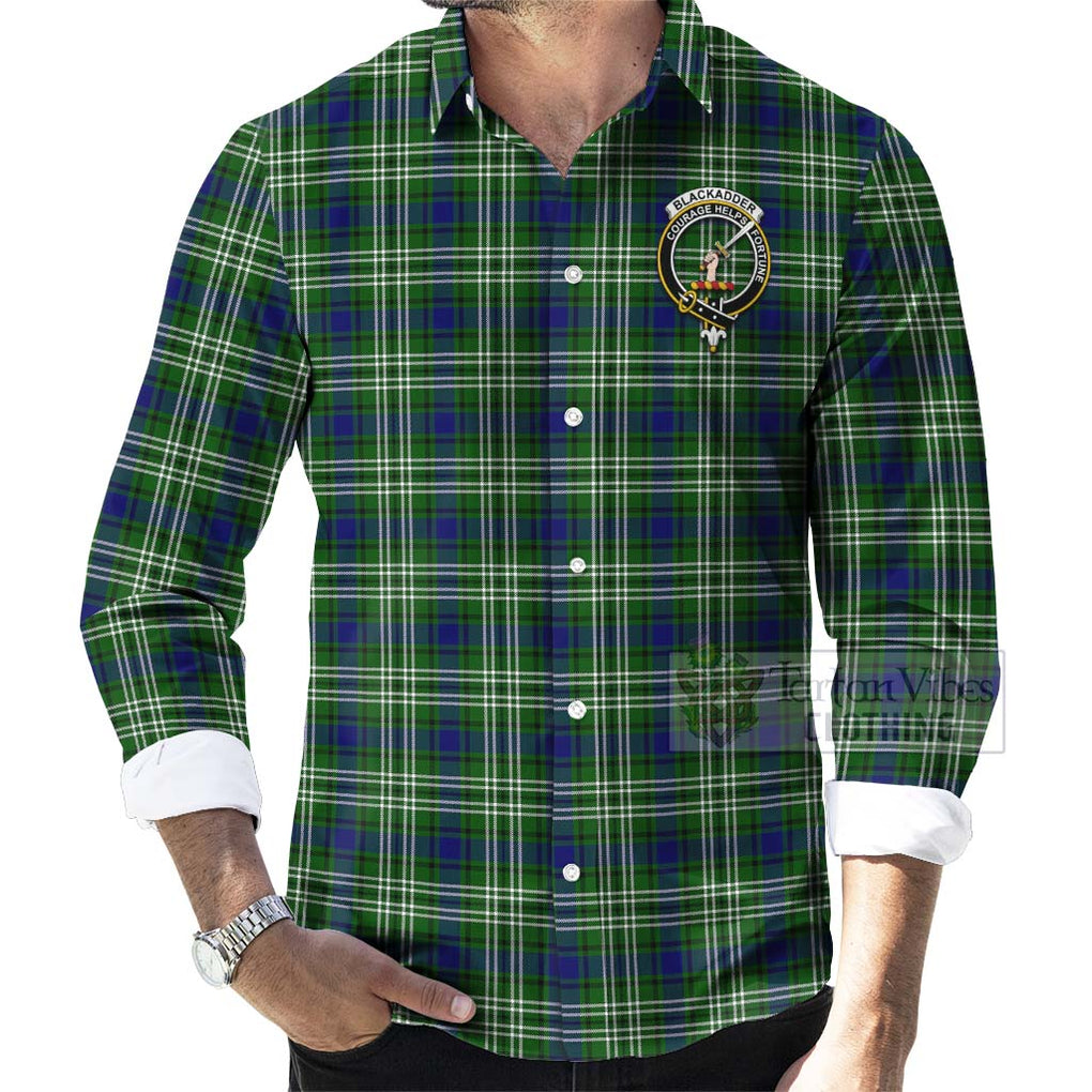 Blackadder Tartan Long Sleeve Button Shirt with Family Crest Celtic Skull Style - Tartan Vibes Clothing