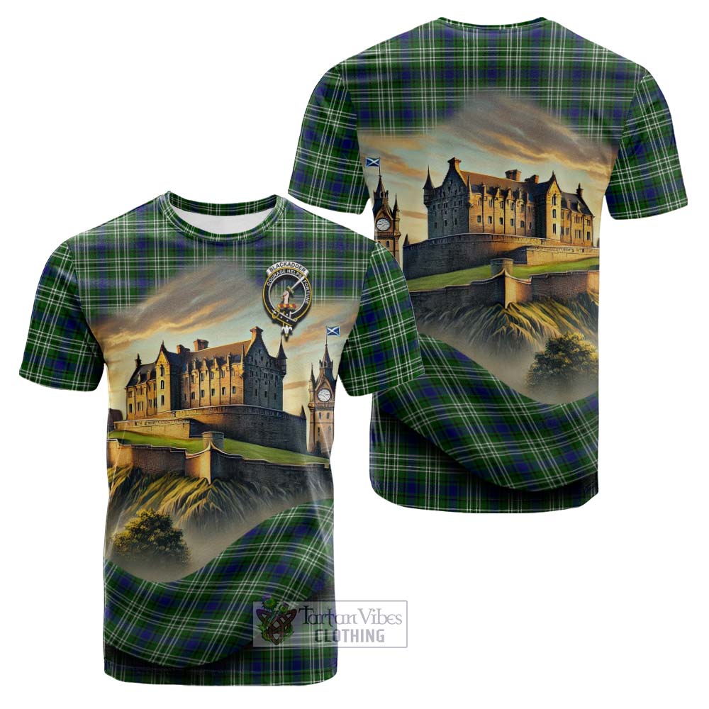Blackadder Tartan Family Crest Cotton T-shirt with Scottish Ancient Castle Style - Tartan Vibes Clothing