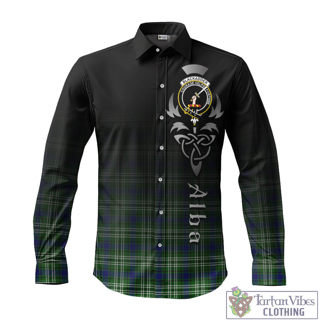 Tartan Vibes Clothing Blackadder Tartan Long Sleeve Button Up Featuring Alba Gu Brath Family Crest Celtic Inspired