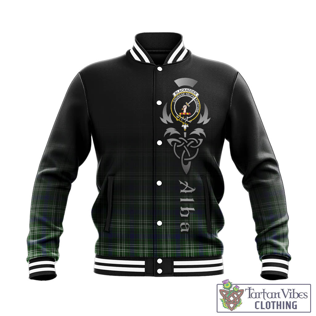 Tartan Vibes Clothing Blackadder Tartan Baseball Jacket Featuring Alba Gu Brath Family Crest Celtic Inspired